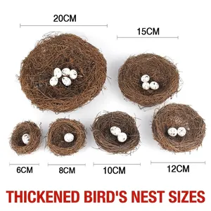 Handmade thickened rattan bird nest set with decorative eggs in six sizes from 6cm to 20cm