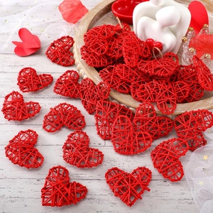 Handmade Wicker Heart Hanging Ornament Red Woven Rattan Heart For Valentine Day Wedding Party Decor Indoor Home DIY Craft