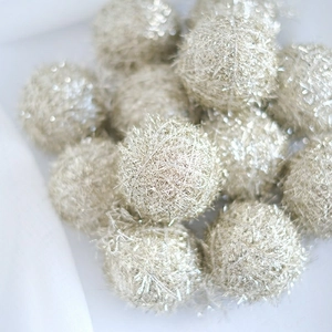 Sparkly silver tinsel Christmas balls for festive tree decoration and DIY craft projects