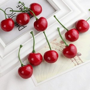 Realistic Plastic Simulation Red Cherry Model For Home Decoration Shop Window Display Food Photography Props Artificial Fruit Ornament