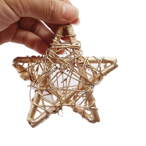 Golden five-pointed star Christmas ornament made of woven rattan and wood for tree decor