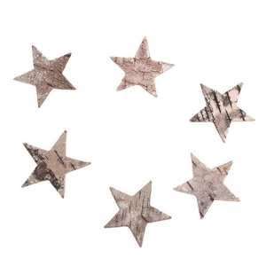 Set of six natural birch bark star ornaments with rustic texture for festive decor