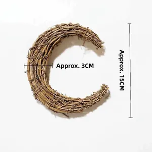 Natural dried vine moon wreath frame for DIY Christmas wall decor, 15cm height by 3cm width