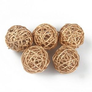 Pack of five 5cm metallic gold woven rattan balls for home and wedding decor
