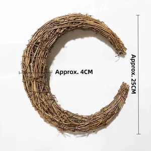 Natural crescent moon vine wreath for Christmas DIY crafts, 25cm diameter rustic decor