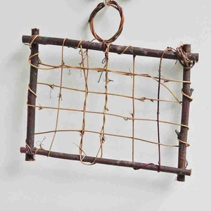 Handmade natural wood and rattan frame hanging bracket for air plants home decor
