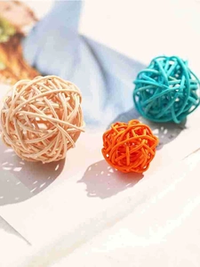 Set of 4cm decorative wicker balls in natural, cyan, and orange for home decor