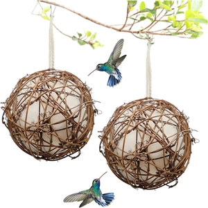 Hanging woven vine hummingbird nesting balls with soft fiber materials for garden birds