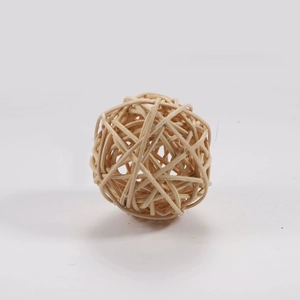 Natural woven rattan ball toy for parrots made of eco-friendly wood fibers in beige