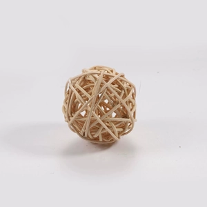 Natural woven rattan ball toy for parrots, handcrafted bird foot toy in light wood color