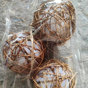 Three-piece natural woven rattan bird toys with hanging fiber cores for parrot nesting