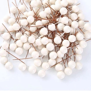 Artificial white foam berries with brown wire stems for DIY Christmas wreaths and decor