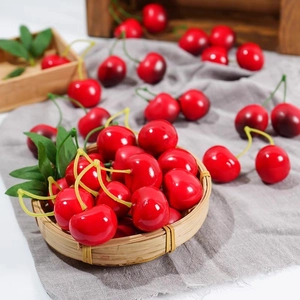 Realistic Artificial Cherry Fruit Decoration For Restaurant Display Photography Props Soft PVC Simulation Cherry Ornament