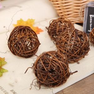 Natural brown woven rattan balls for rustic home decor and photography background props