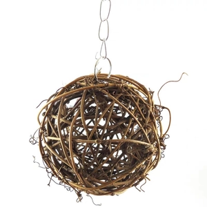 Natural Handwoven Rattan Ball Bird Toy Parrot Chewing Grinding Teeth Toy With Metal Chain For Cage Hanging Decor