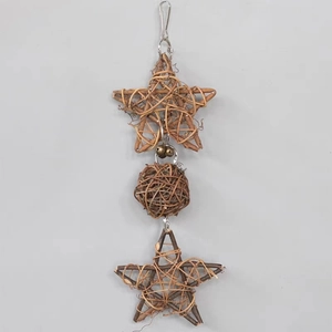 Natural Rattan Star Ball Parrot Toy With Metal Bell Bird Cage Hanging Chewing Swing For Small Birds Pet Accessories