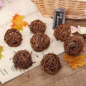 Natural Rattan Woven Decorative Ball Star Ornaments Rustic Pastoral Style For Home Cafe Shop Display Photography Props