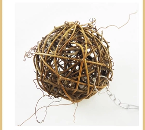 Natural rattan ball bird toy with metal hanging chain for parrots pecking and chewing