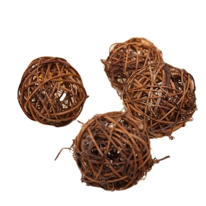 Set of four dark brown natural rattan decorative spheres for rustic interior styling