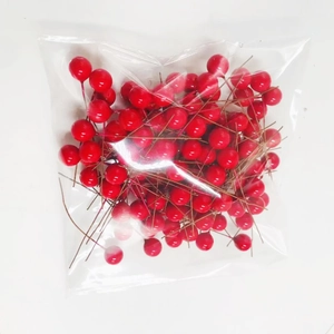 100 pezzi bacche rosse natalizie da 10mm con steli in filo per decorazioni fai-da-te