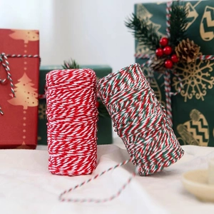 Christmas Cotton Twine Red White Green Decorative Packing Rope For Holiday Gift Wrapping DIY Craft Twisted Baker Twine String