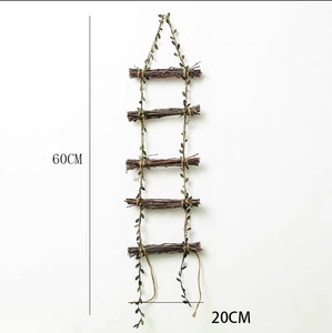 60cm wooden ladder wall hanging with pine cones and green leaves in forest style