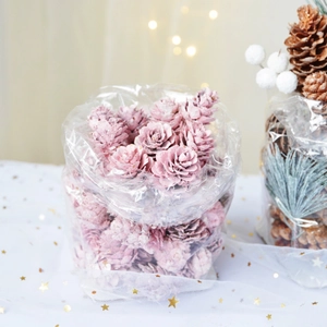 Pommes de pin décoratives roses en sachet pour compositions florales de Noël DIY