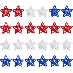 Independence Day Paper Wicker Star Ball Ornaments Red White Blue Patriotic Hanging Decorations For Home Party Layout