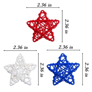 Detailed view of 2.36 inch red, white, and blue woven rattan star festive ornaments