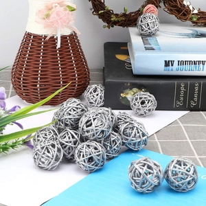 Silver Woven Rattan Balls Heart Star Decorative Wicker Spheres For Christmas Wedding Home Table Vase Filler Seasonal Decor