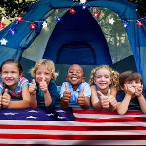 Patriotic red white and blue star string lights for Independence Day holiday decor