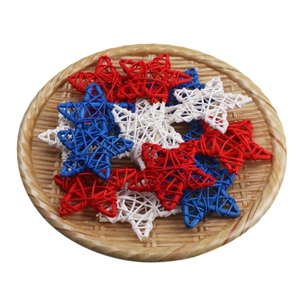 Set of 9 woven rattan star decorations in red, white, and blue for Independence Day decor