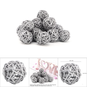 Silver woven rattan balls 3cm decorative hanging spheres for wedding and festive decor
