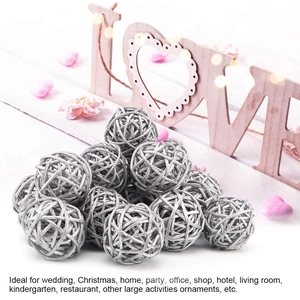 Silver woven rattan decorative balls with warm LED lighting for wedding and party decor