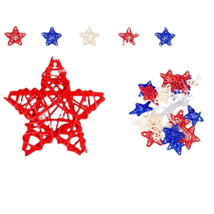 Detail of red, white and blue woven star lights for Independence Day decoration