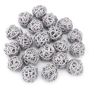 Close-up of silver woven rattan balls for Christmas and wedding hanging decorations