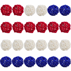 Red white and blue wicker balls for Independence Day decoration in a grid layout