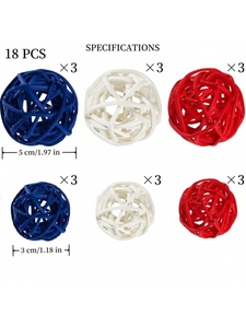 Detailed chart showing 18 pieces of red white and blue star rattan balls in two sizes