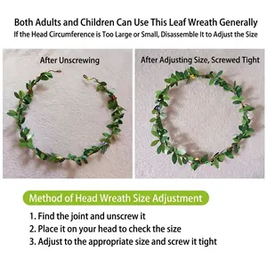 Adjustable green leaf crown with small colorful flowers for kids and adults dance performances