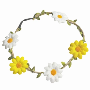 Kinder Wald Stil Künstliche Sonnenblume Haarband Mit Grünen Blättern Hanfseil Blumenkrone Aufführung Kopfschmuck