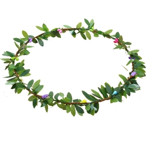 Detail of floral leaf crown with colorful buds and brown vine base for children