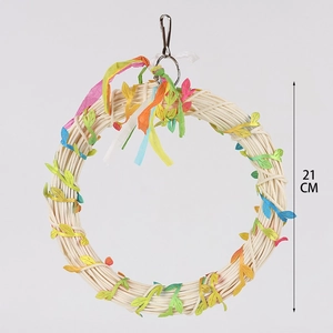 Colorful 21cm grapevine bird swing with bright paper decor for parrots cage hanging