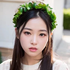 Realistic green leaf headpiece for kids dance performances with small white flower accents