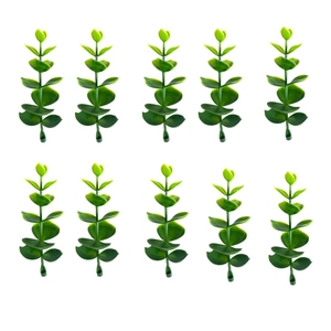 Set of 10 artificial eucalyptus stems with green gradient leaves for home decor