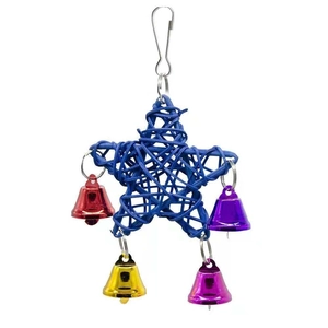 Jouet oiseau étoile en rotin bleu avec clochettes colorées pour cages de perruches