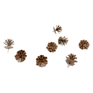 Set of 8 realistic 2cm brown plastic pine cones for Christmas DIY decor and ornaments