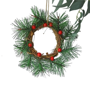 Christmas Pine Needle Red Berry Wreath Vine Ring Hanging Ornament For Front Door Wall Wedding Holiday Party Decoration