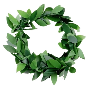 Gros plan d'un rond de serviette en feuilles vertes avec texture réaliste sur fond blanc