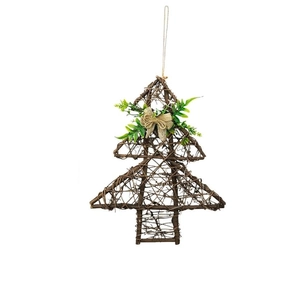Rustic pine needle Christmas tree ornament made of natural woven twigs with a burlap bow