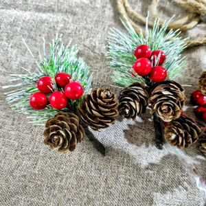 Artificial Christmas Pine Picks With Red Berries And Natural Pine Cones Flocked Snow Pine Needle For DIY Wreath Decor
